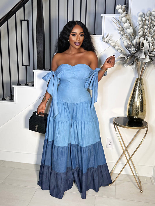 DRAMATIC EFFECT WIDE LEG DEDIM JUMPSUIT