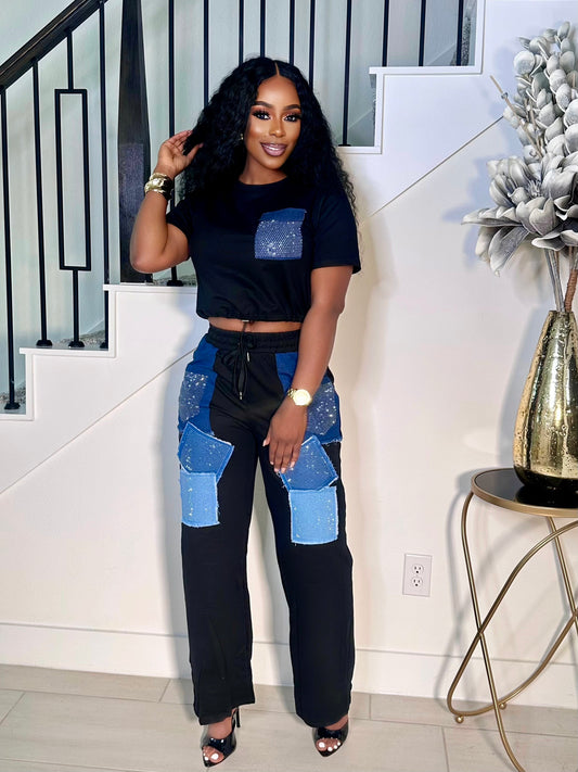 MORE DENIM PLEASE 2PIECE SET (BLACK)
