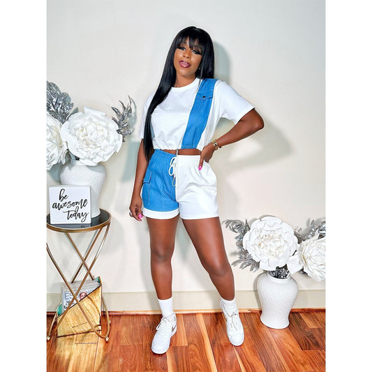 DENIM AND ME SHORTS JOGGER SET (WHITE)