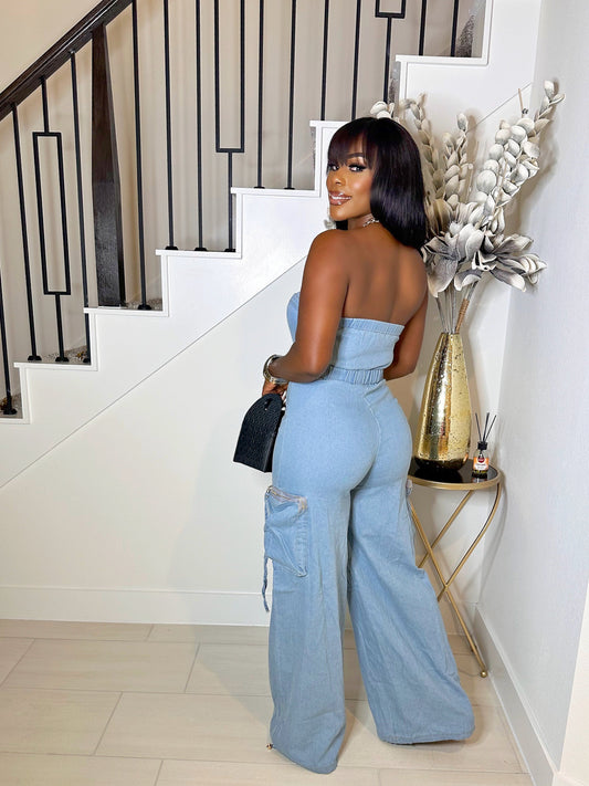 CASSIE STRAPLESS DENIM JUMSUIT (S-XL)