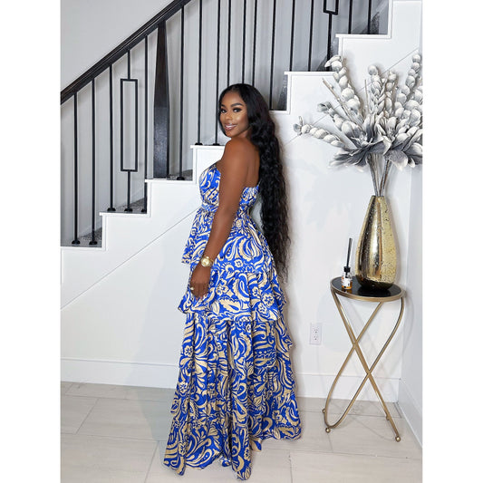 TURN HEADS MAXI TIERED DRESS (BLUE)