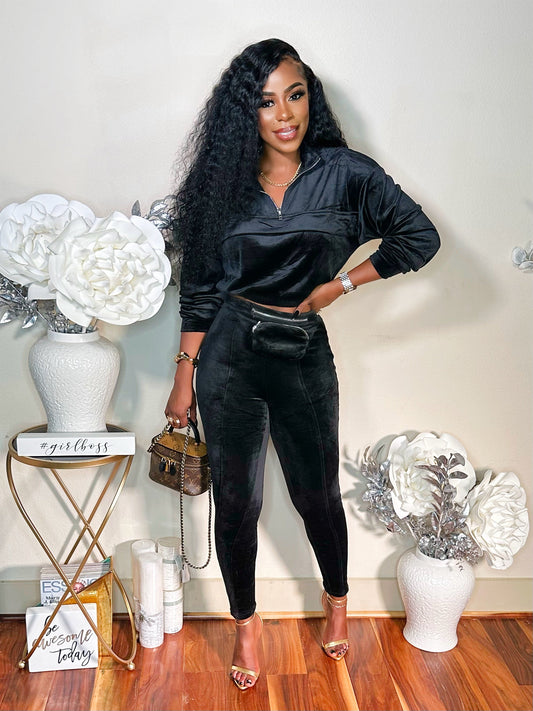 THE FANNY PACK SUEDE PANTS SET (BLACK)