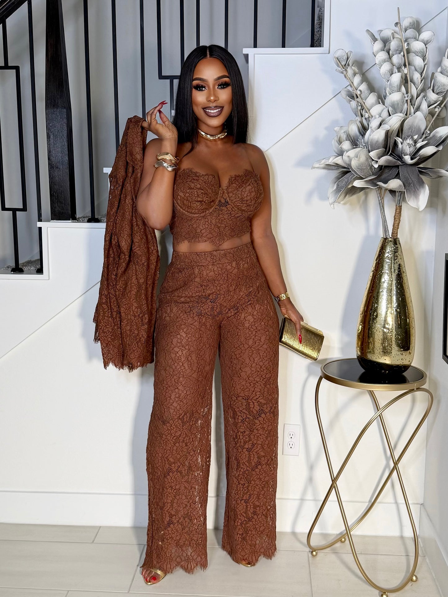 THE FALL 3PIECE BLAZER SET (BROWN)