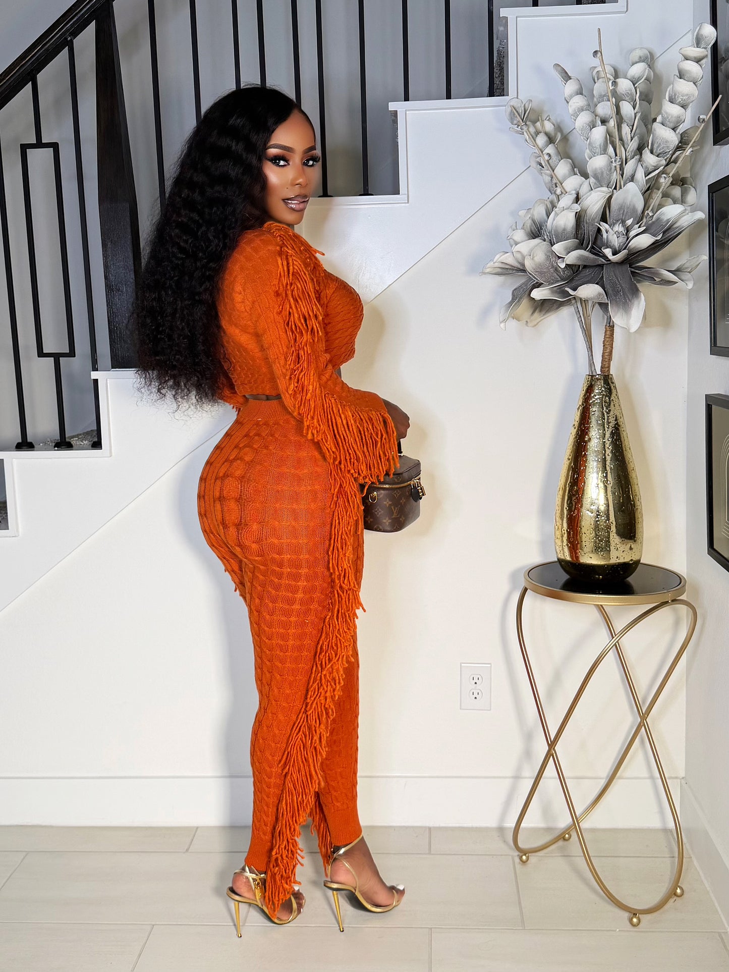 TESSEL ME KNIT PANTS SET (RUST)