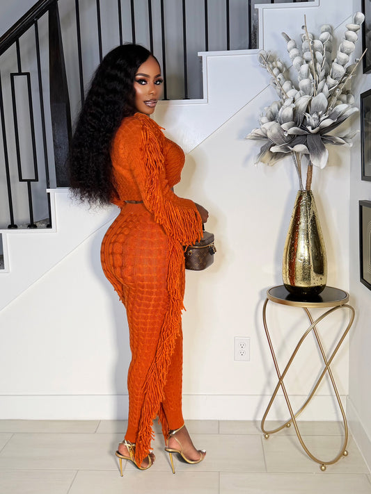 TESSEL ME KNIT PANTS SET (RUST)