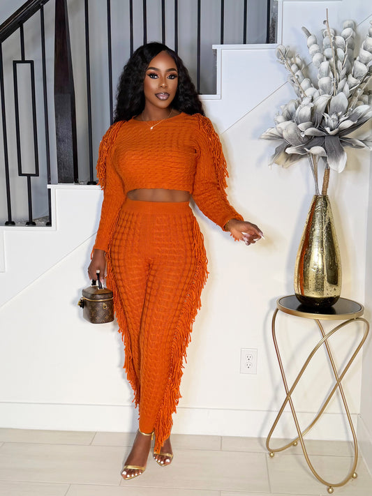 TESSEL ME KNIT PANTS SET (RUST)