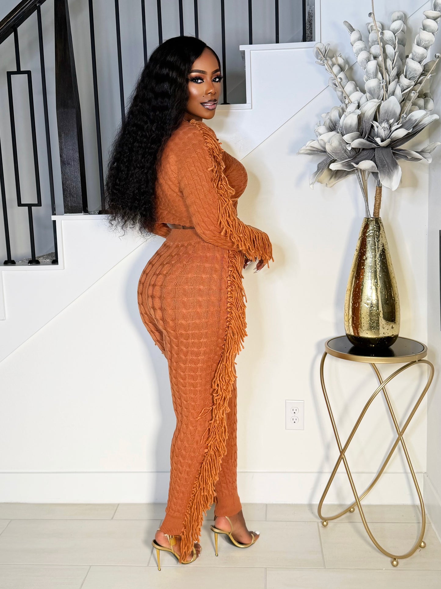 TESSEL ME KNIT PANTS SET (MOCHA)