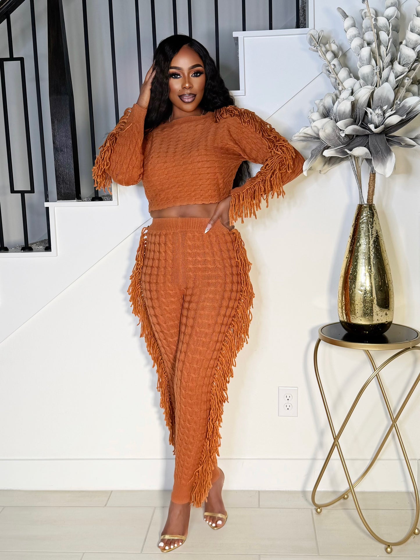 TESSEL ME KNIT PANTS SET (MOCHA)