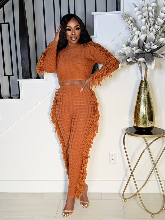 TESSEL ME KNIT PANTS SET (MOCHA)