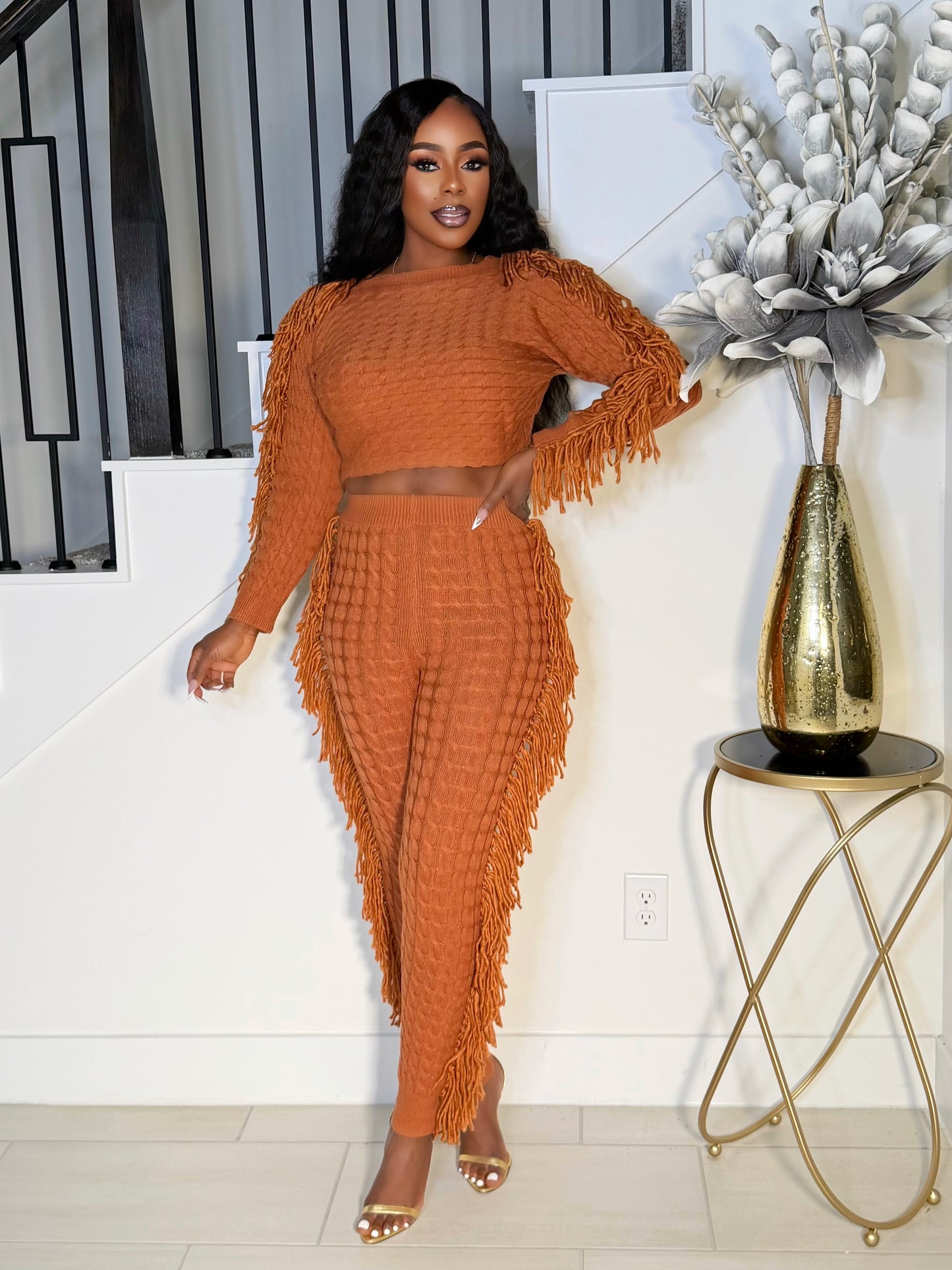 TESSEL ME KNIT PANTS SET (MOCHA)