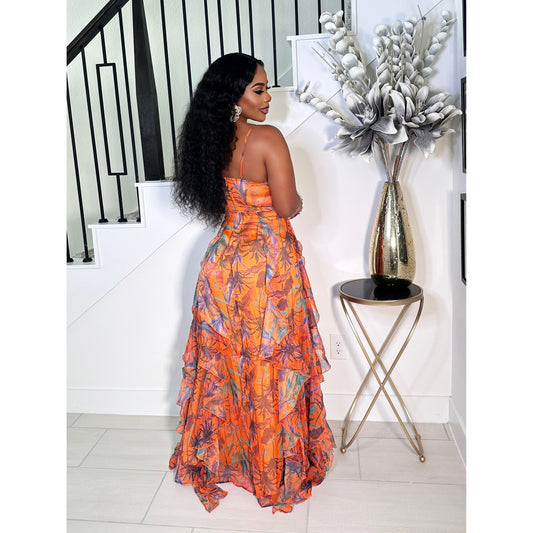 RUFFLE QUEEN MAXI PRINT DRESS