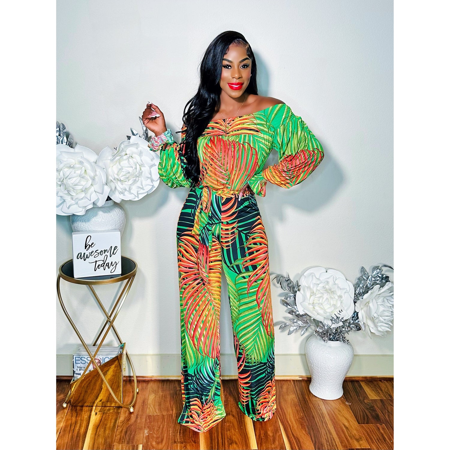 Tropical jumpsuit cheap with sleeves