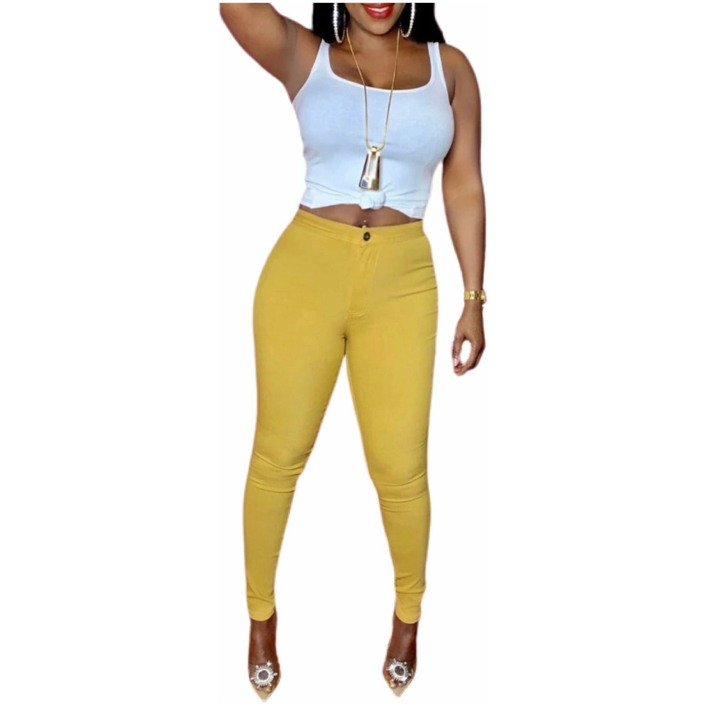 SUPER STRETCHY HIGH WASTED JEANS (MUSTARD)