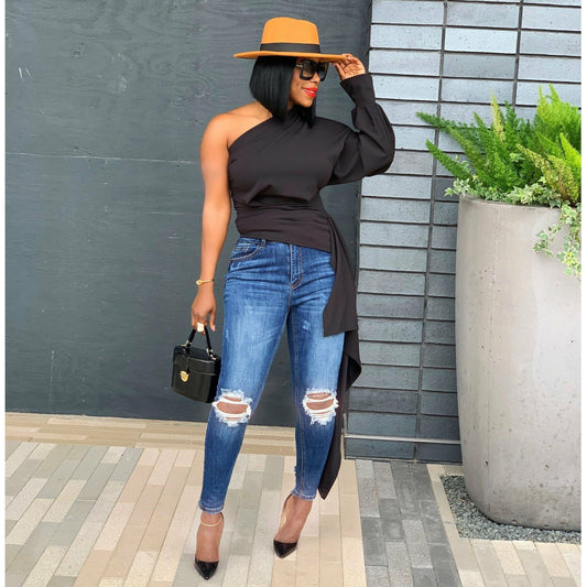 KEKE DISTRESSED KNEED DENIM