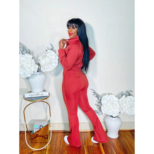 FLARED TRACK PANTS SET (COGNAC)