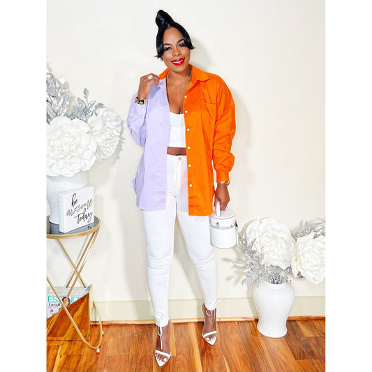 THE POPPING COLOR BLOCK SHIRT (LILAC ORANGE)