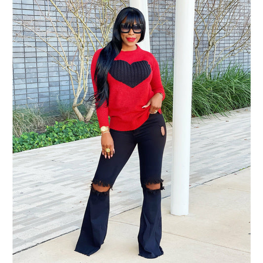 DISTRESSED BELL BOTTOM JEANS (BLACK)